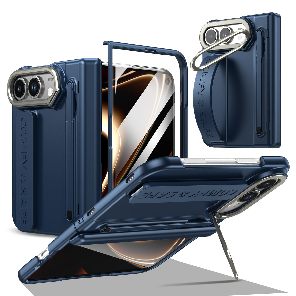 ZEERA FoldGrip Pro for iPhone Ultra & Galaxy Z Fold8: Full-Cover Hinge Case with Aluminum Camera Kickstand, Wrist Strap & Stylus
