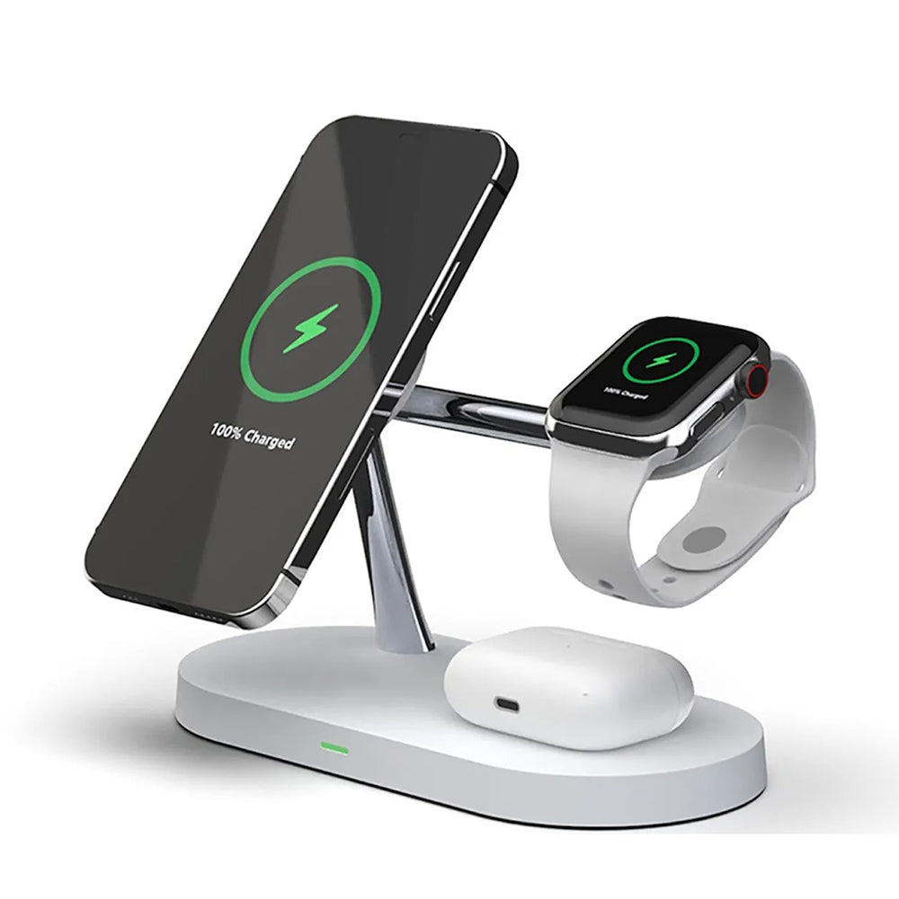 Magnetic Wireless Charging Station for Apple Series, 3-in-1 15W Fast Mag-Safe Charger Stand with QC3.0 Adapter, for iPhone 15, 14,13,12 Pro Max Pro Mi