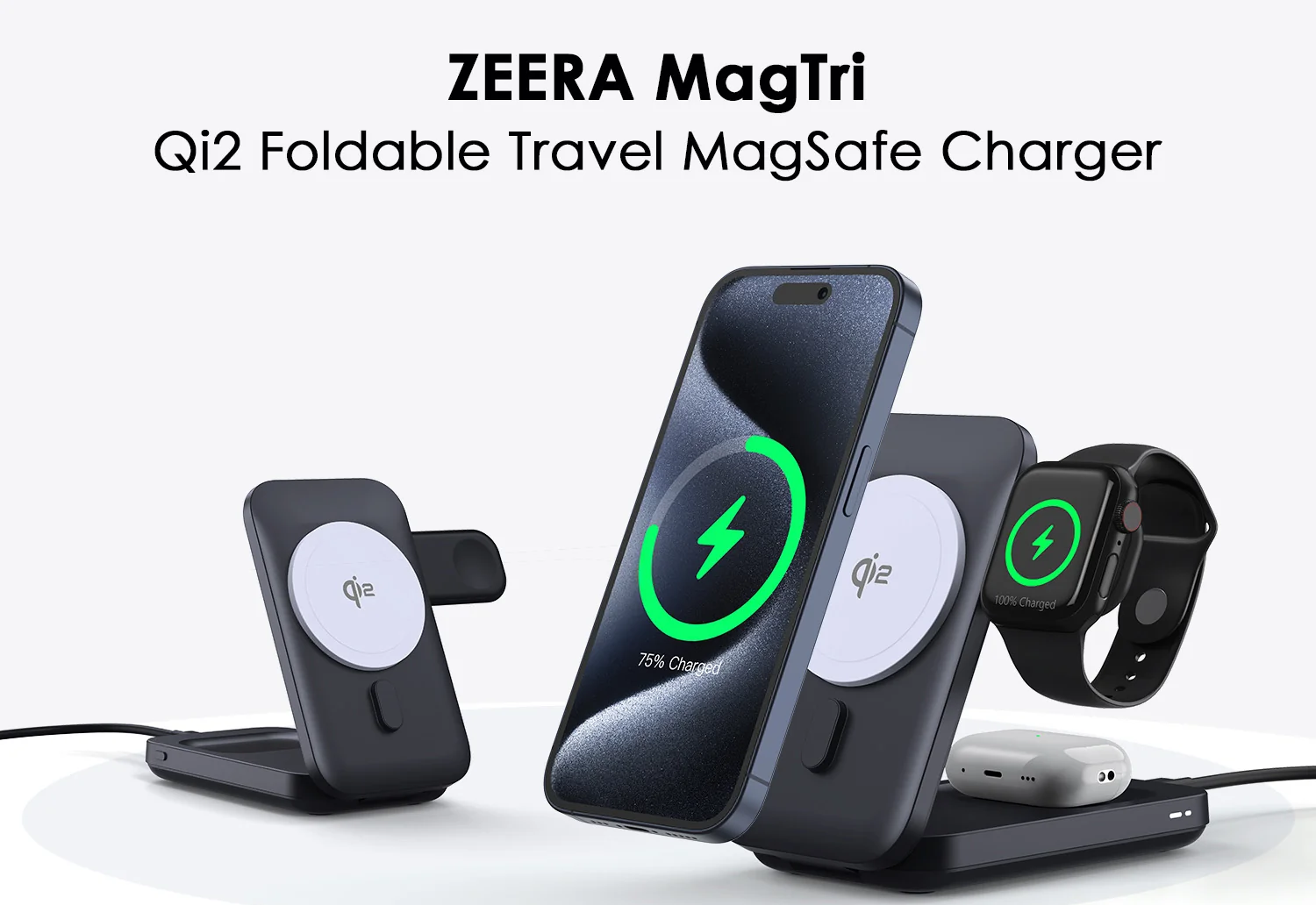 Il miglior caricabatterie wireless da viaggio: il caricabatterie pieghevole MagSafe ZEERA MagTri Qi2