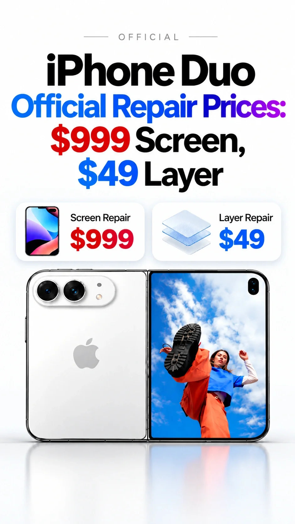 Apple Reveals Official iPhone Duo Repair Prices: $999 Inner Screen, $49 Cover Layer