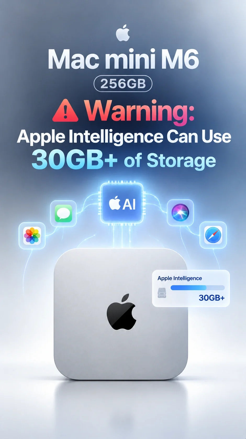 Mac mini M6 256GB Warning: Apple Intelligence Can Use 30GB+ of Storage