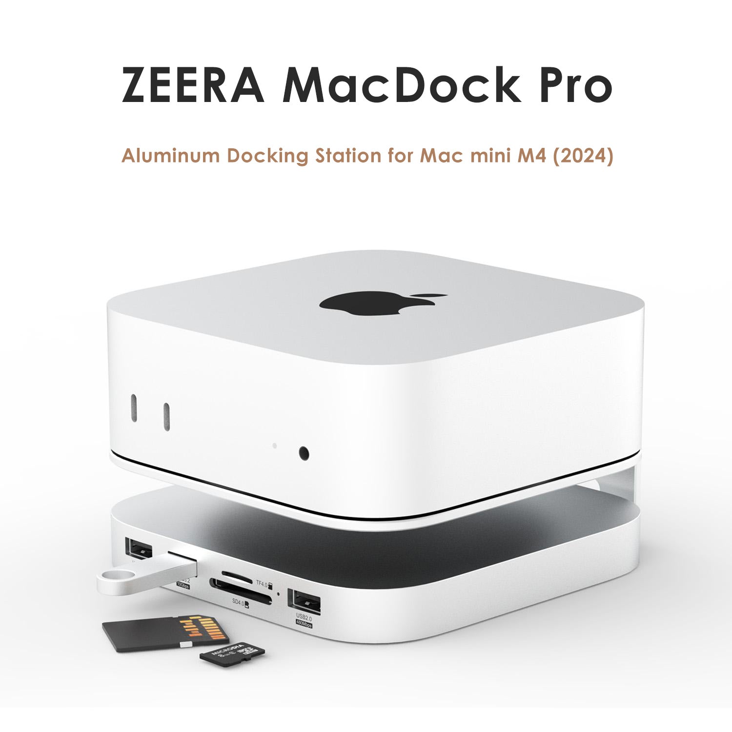 Zeera MacDock Pro: Aluminum USB 3.2 Docking Station with SD/TF Card Reader & M.2 NVMe External SSD Enclosure for Mac mini M4 (2024) 