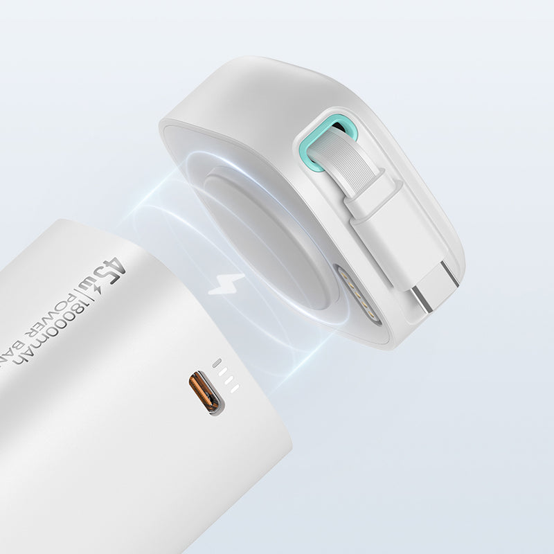 ZEERA Magnetic Modular GaN Wall Charger with Built-in Retractable Charging  Cable for iPhone, MacBook Pro,iPad Pro Retractable Type C Cable 45W