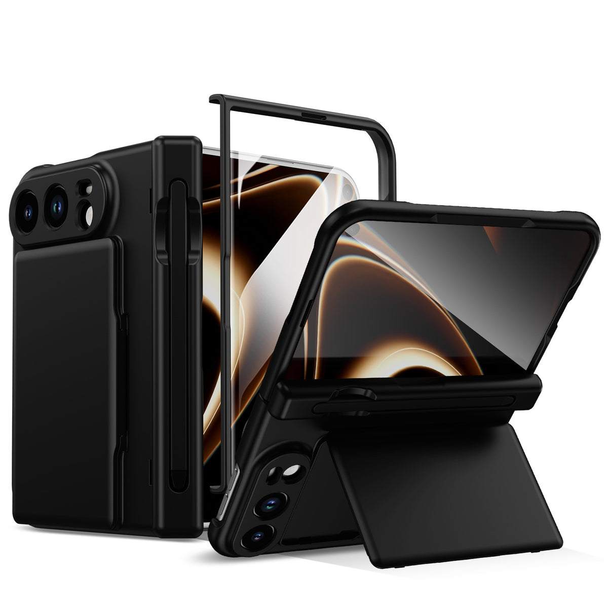ZEERA FoldFolio Pro Case for iPhone Duo: 2-Card Wallet Kickstand Case with Stylus, Screen Protector & Hinge Protection