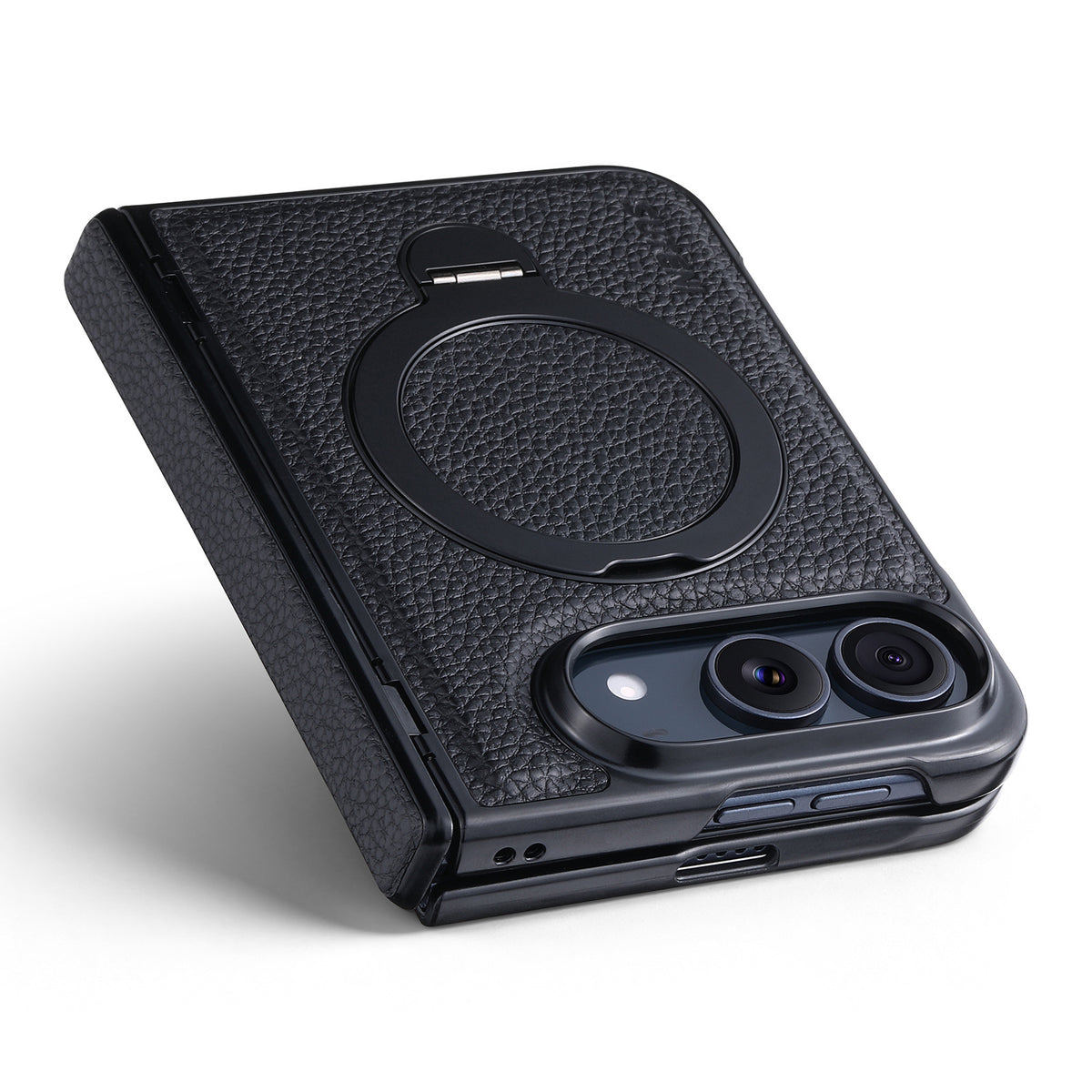 ZEERA FoldGrain Pro Case for iPhone Duo: Pebbled Leather MagSafe Case with Hinge Protection, Built-In Screen Protector & Kickstand