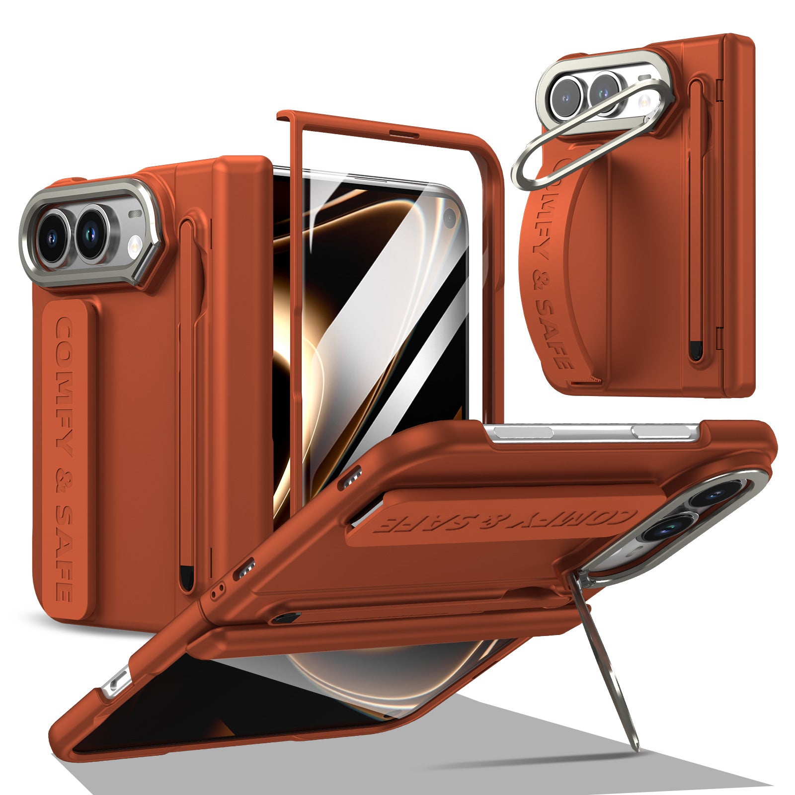 ZEERA FoldGrip Pro for iPhone Ultra & Galaxy Z Fold8: Full-Cover Hinge Case with Aluminum Camera Kickstand, Wrist Strap & Stylus