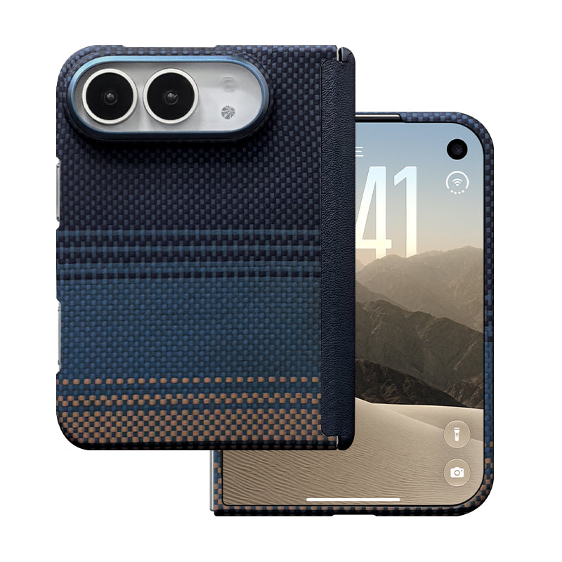 ZEERA FoldShield Pro Case for iPhone Duo: 1mm Ultra-Thin Aramid Fiber MagSafe Case with Auto-Retracting Leather Hinge Cover