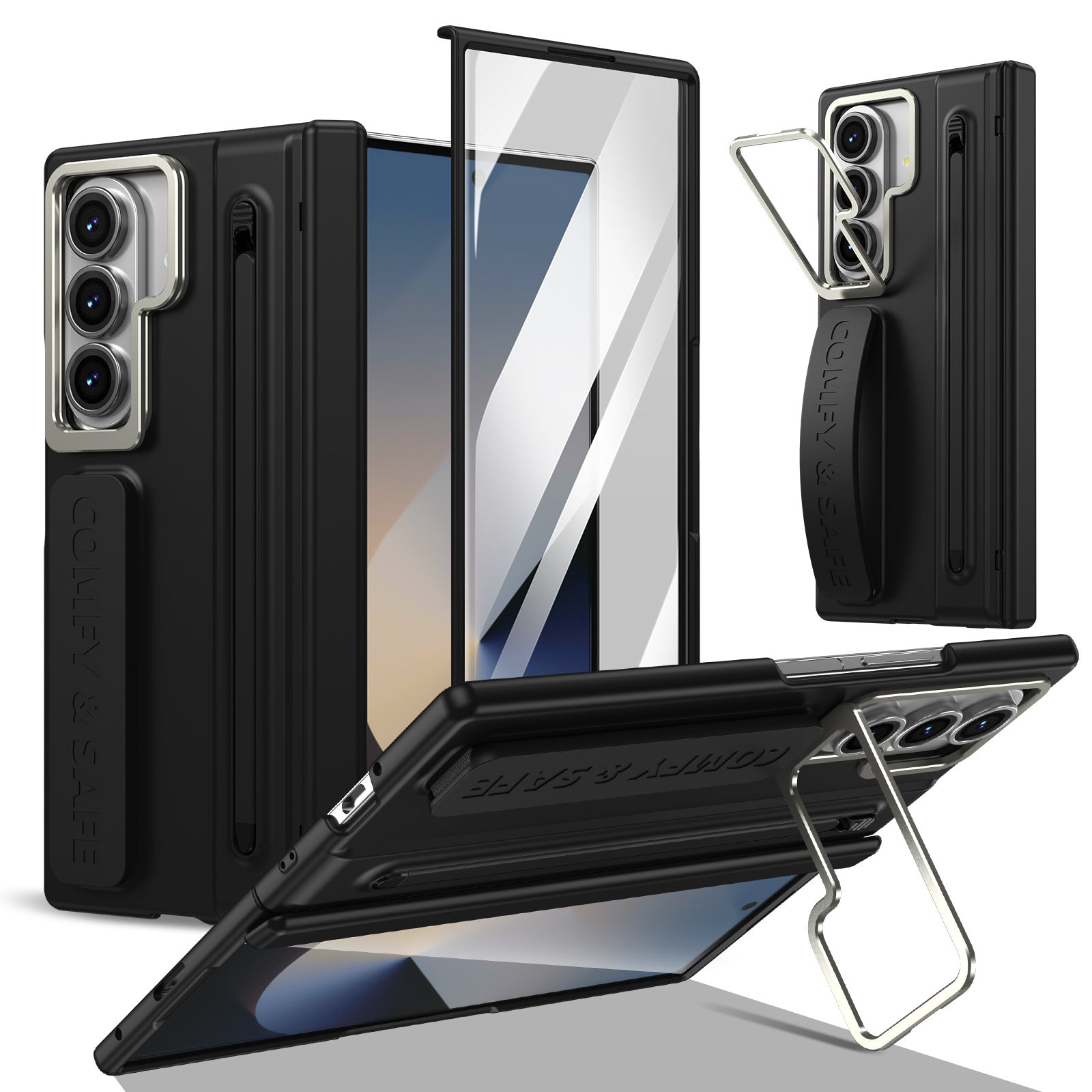 ZEERA FoldGrip Pro for iPhone Ultra & Galaxy Z Fold8: Full-Cover Hinge Case with Aluminum Camera Kickstand, Wrist Strap & Stylus