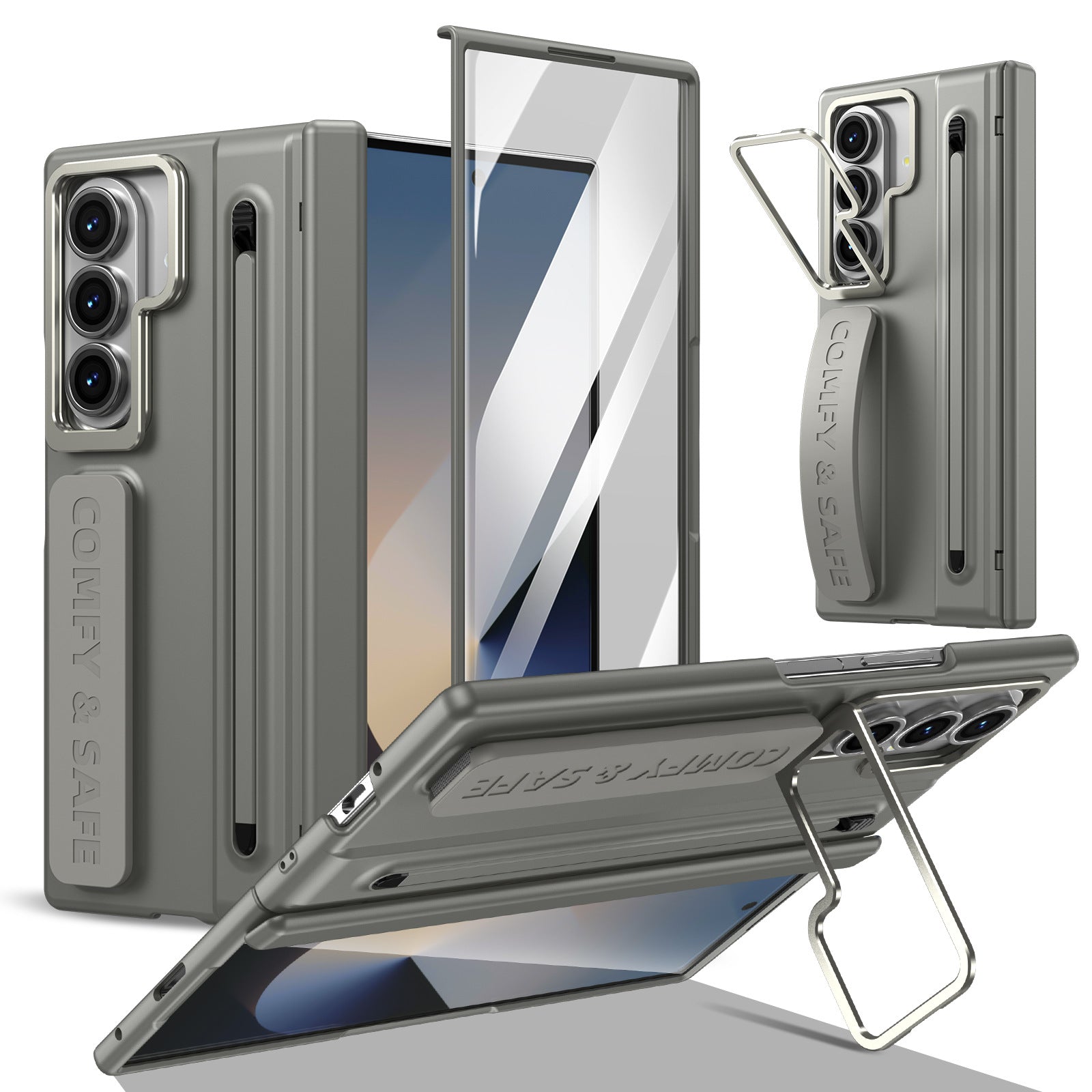 ZEERA FoldGrip Pro for iPhone Ultra & Galaxy Z Fold8: Full-Cover Hinge Case with Aluminum Camera Kickstand, Wrist Strap & Stylus