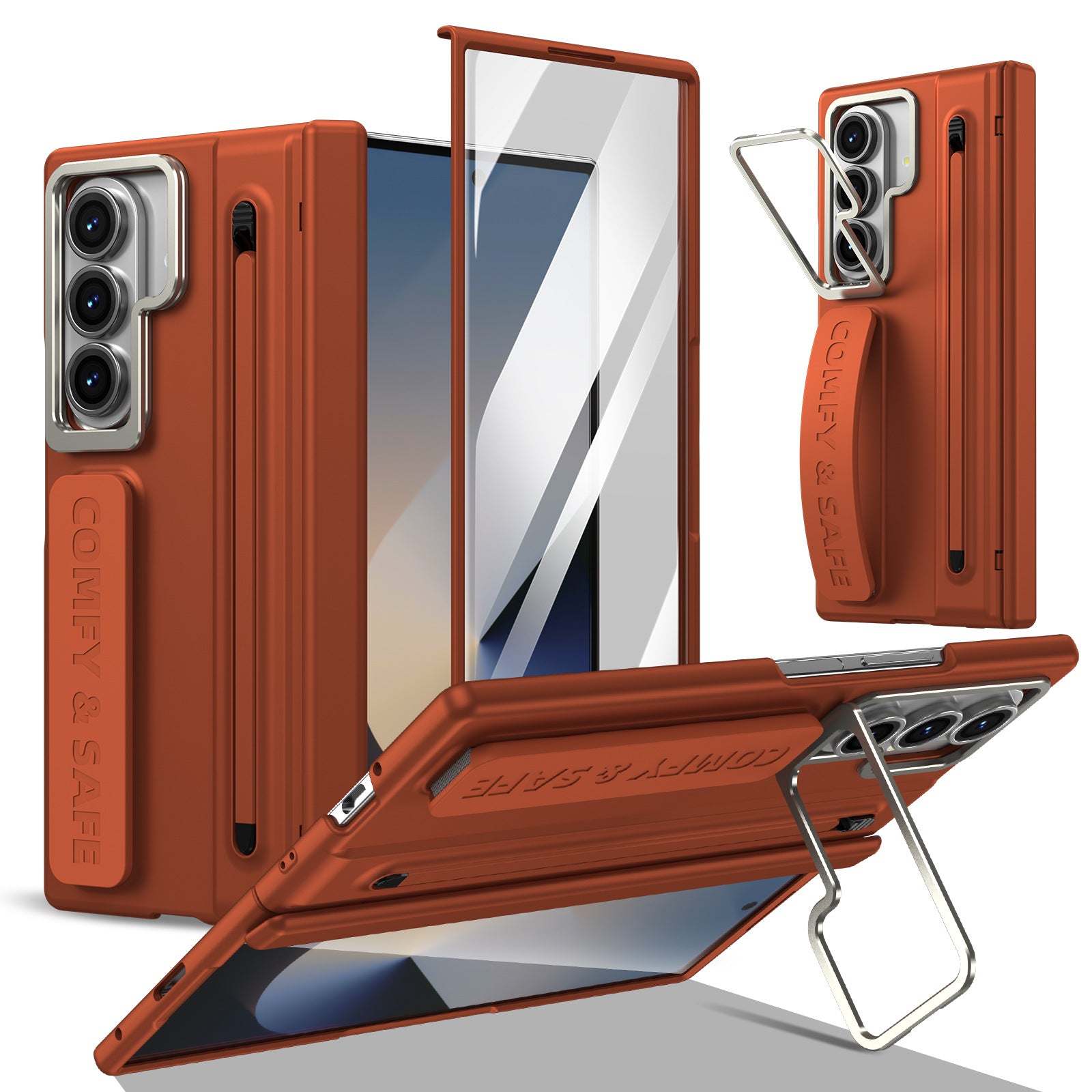 ZEERA FoldGrip Pro for iPhone Ultra & Galaxy Z Fold8: Full-Cover Hinge Case with Aluminum Camera Kickstand, Wrist Strap & Stylus
