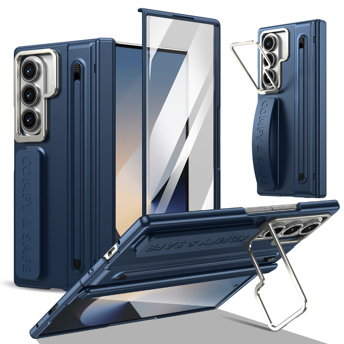 ZEERA FoldGrip Pro for iPhone Ultra & Galaxy Z Fold8: Full-Cover Hinge Case with Aluminum Camera Kickstand, Wrist Strap & Stylus