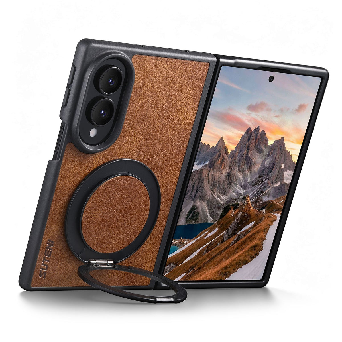 ZEERA FoldLuxe Pro Case for iPhone Duo: Oil-Wax Textured Leather MagSafe Case with 360° Rotating Kickstand