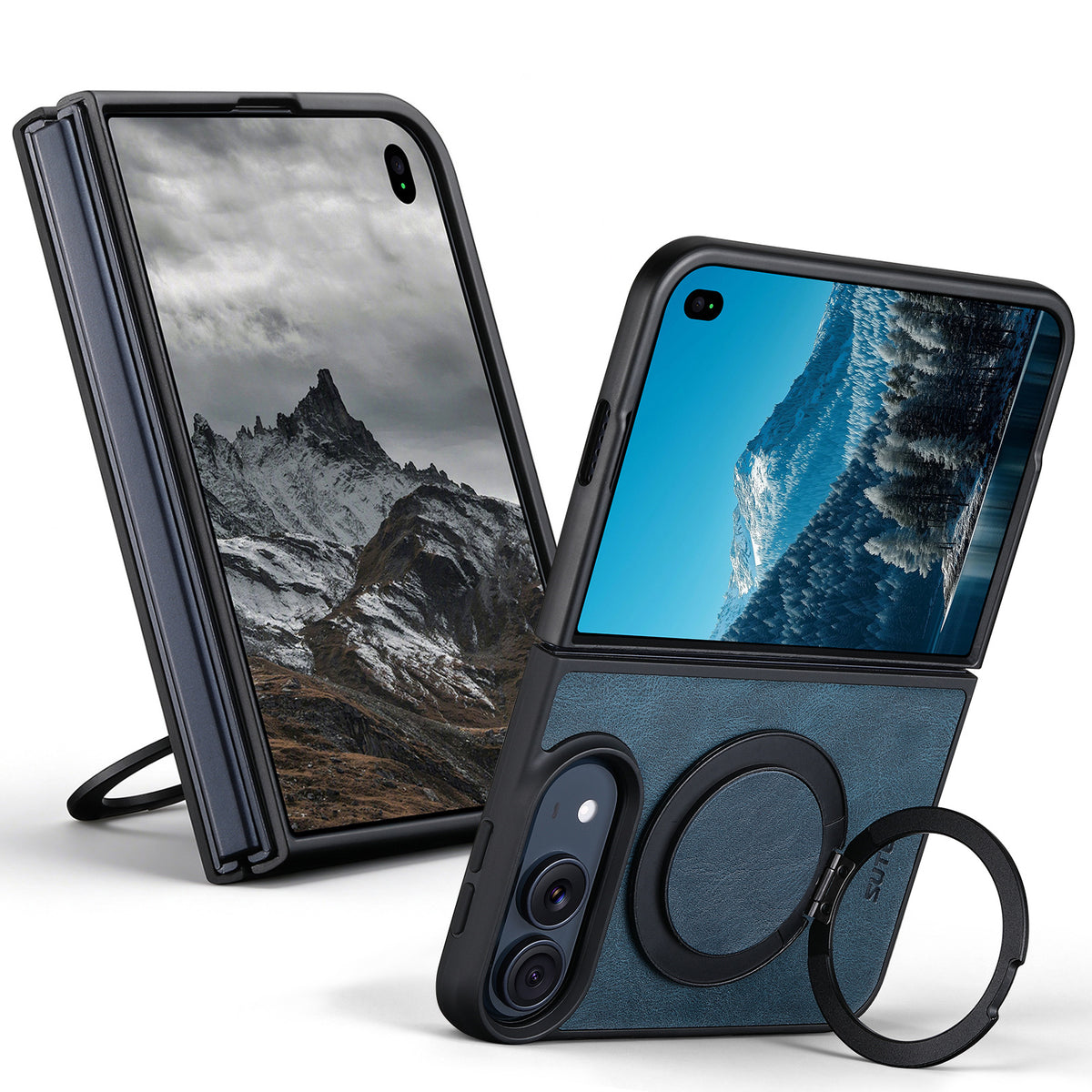 ZEERA FoldLuxe Pro Case for iPhone Duo: Oil-Wax Textured Leather MagSafe Case with 360° Rotating Kickstand