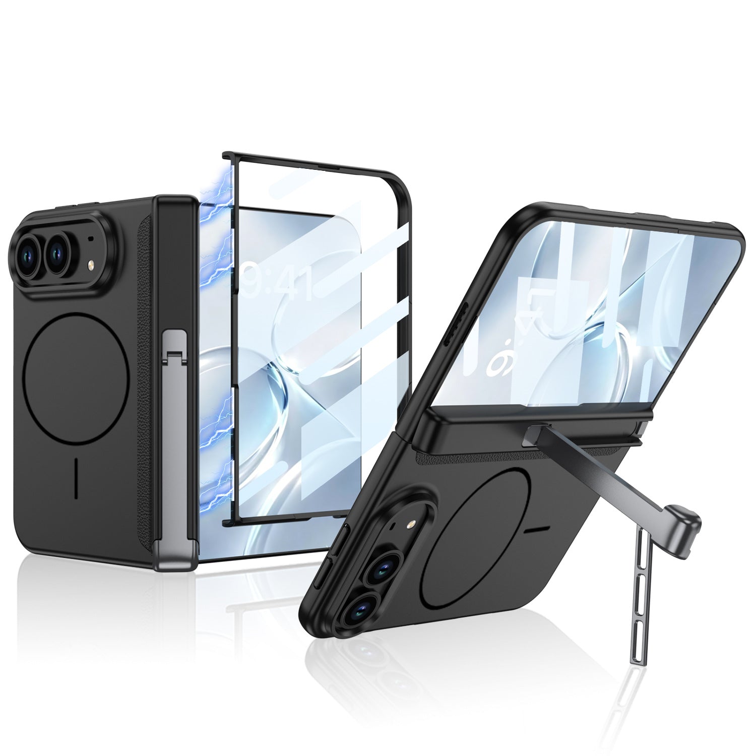 ZEERA FoldStand Pro Case for iPhone Duo: MagSafe Full-Cover Case with 2-Way Hinge Stand & Screen Protector