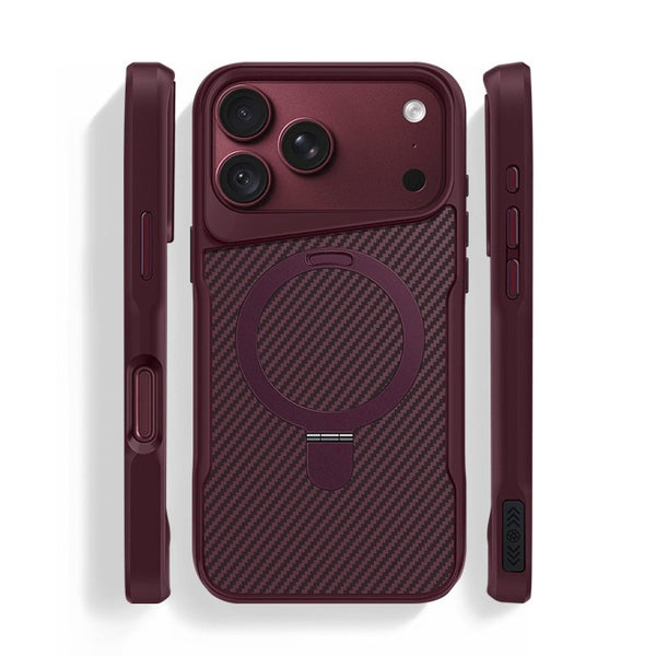 ZEERA MagDefender Pro carbon-fiber-textured MagSafe kickstand case for iPhone